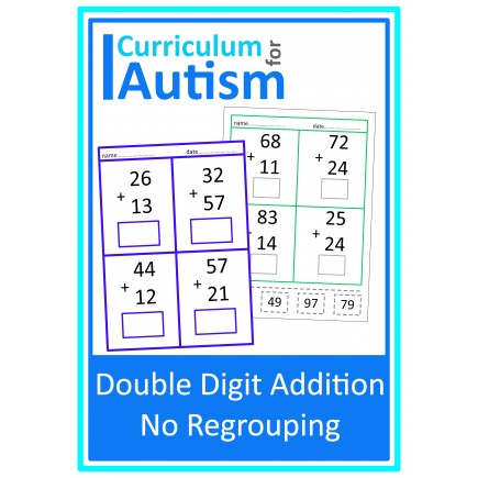 Double Digit Addition No Regrouping Large Print Worksheets